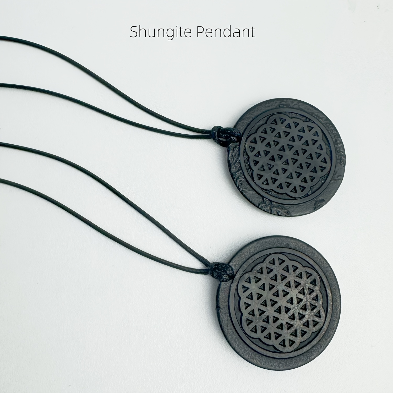 Minimalist Shungite Pendant with Cord, Meaningful Patterns